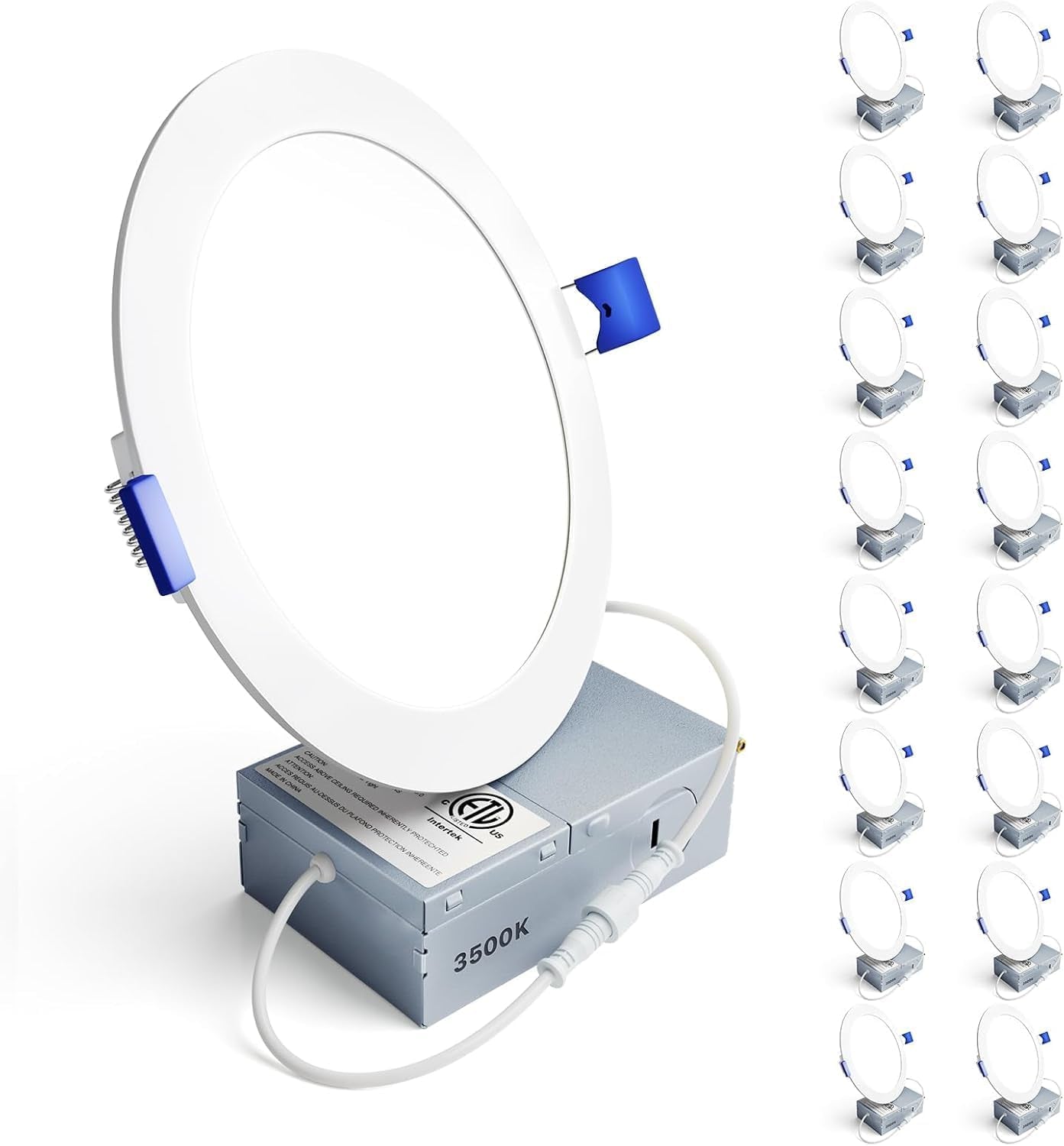 16 Pack 6 Inch LED Recessed Ceiling Light, 3500K Neutral White, 1050LM 12W 120V, High Brightness Canless Wafer Downlight Dimmable - ETL&FCC&IC