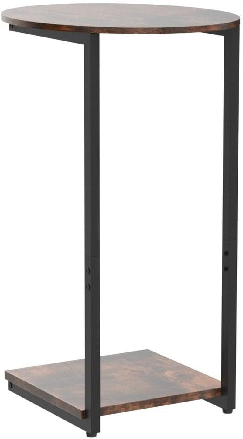 Side Table Small End Table, C-Shaped Wood Sofa Table with Metal Frame for Living Room, Bedroom, Small Spaces (Rustic Brown)