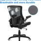 Office Chair Ergonomic Desk Chair, Computer PU Leather Home Office Chair, Swivel Mesh Back Adjustable Lumbar Support Flip-Up Arms Executive Task Chair