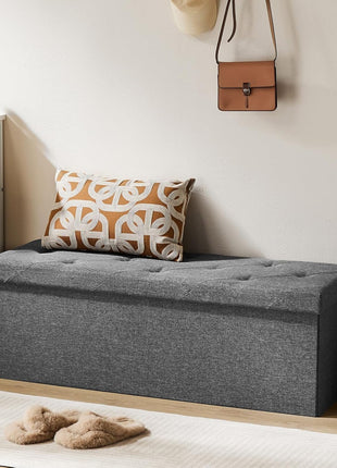 43-Inch Grey Storage Ottoman Bench with Padded Seat, Versatile Storage Chest and Foot Rest Stool, Supports Up to 660 lbs