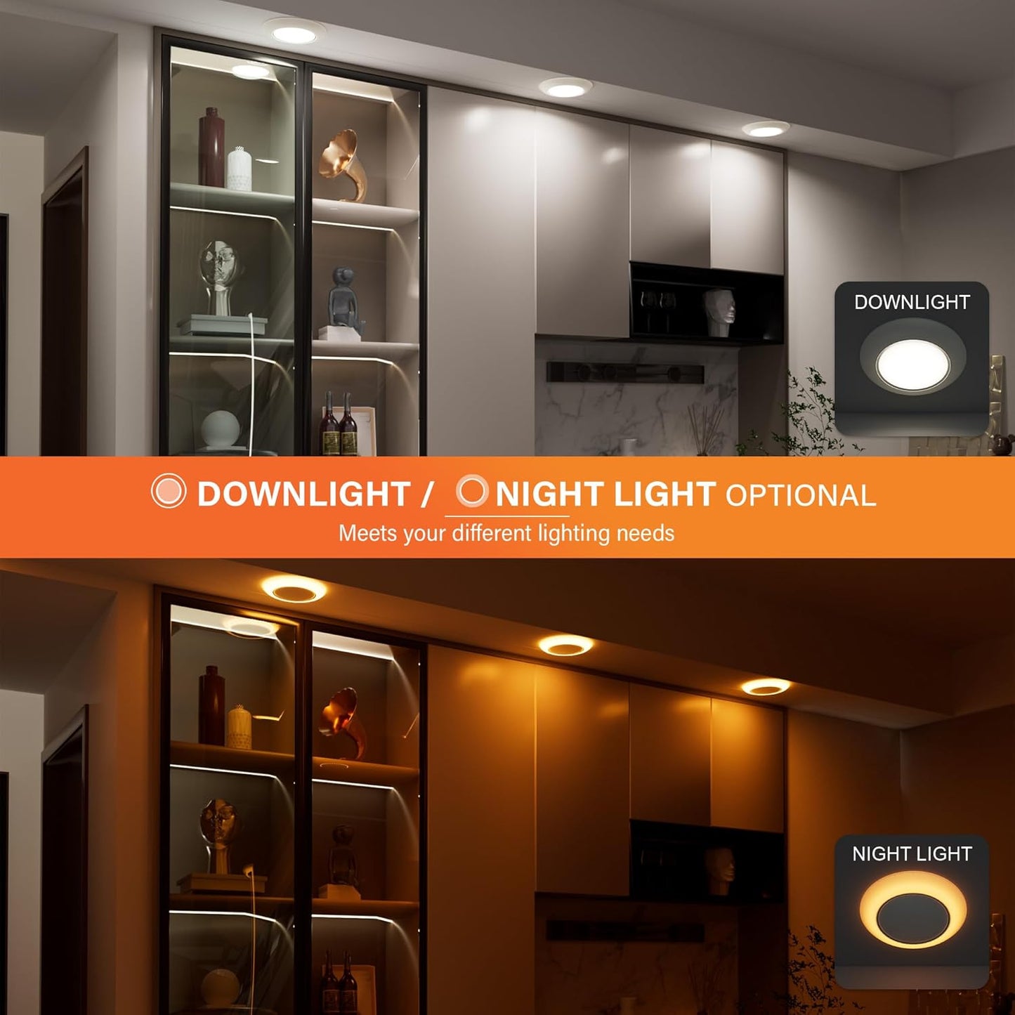 6 Inch LED Low Profile Disk Light with Night Light, 120VAC, 15W, 5CCT Color Changing, 1000LM, Dimmable, ETL, Shower Wet Rated Screw in Flush Mount Ceiling Light, White/20 Packs