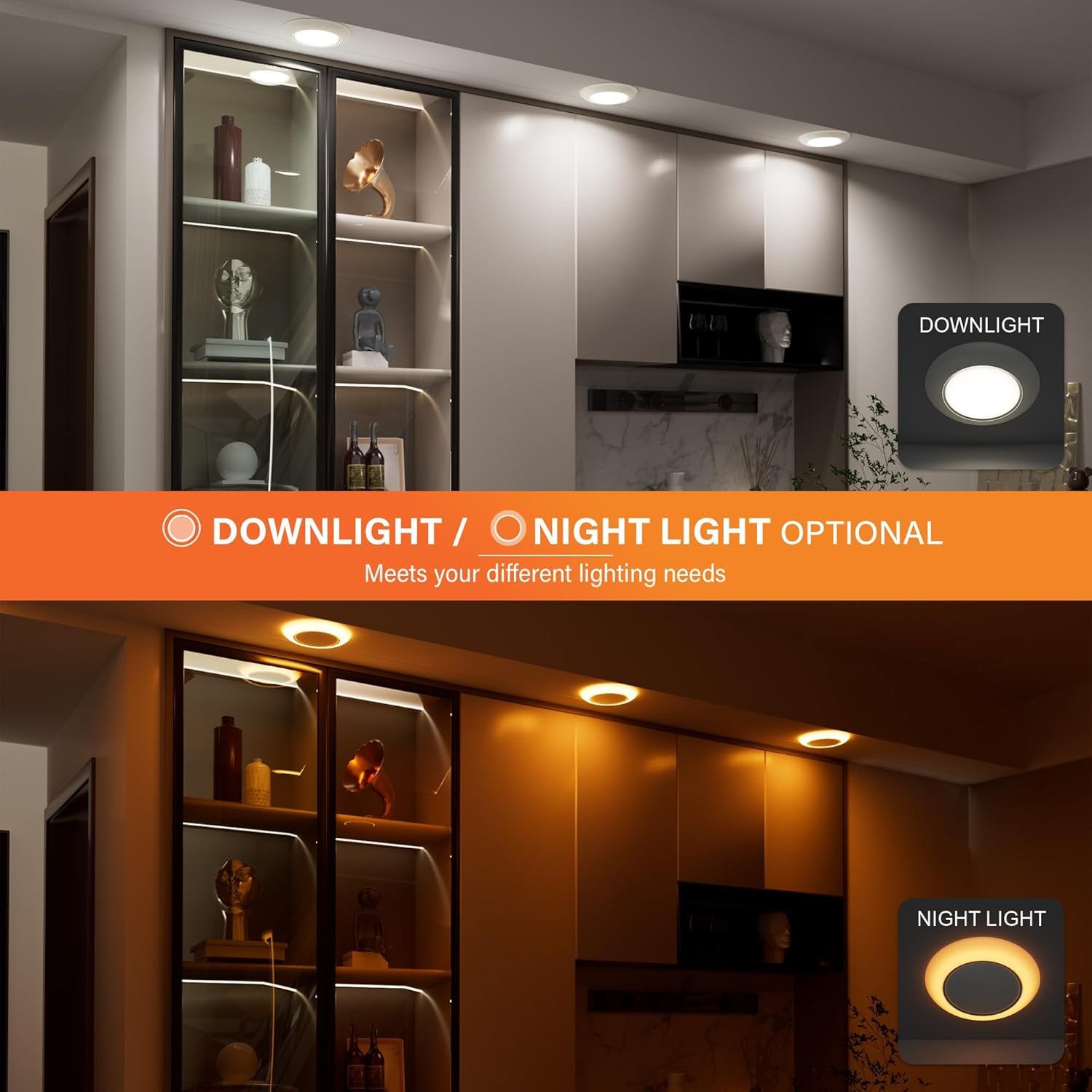 6 Inch LED Low Profile Disk Light with Night Light, 120VAC, 15W, 5CCT Color Changing, 1000LM, Dimmable, ETL, Shower Wet Rated Screw in Flush Mount Ceiling Light, White/20 Packs