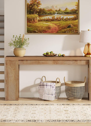 70.9-Inch Extended Farmhouse Console Table in Light Oak Brown for Living Room, Hallway, and Entryway