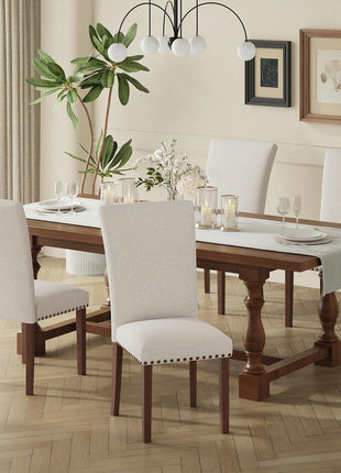 Upholstered Dining Chairs Set of 4 in Parsons Style, Beige Linen Accent Chairs with High Back for Round Kitchen Tables or Small Dining Rooms – Comfortable and Stylish