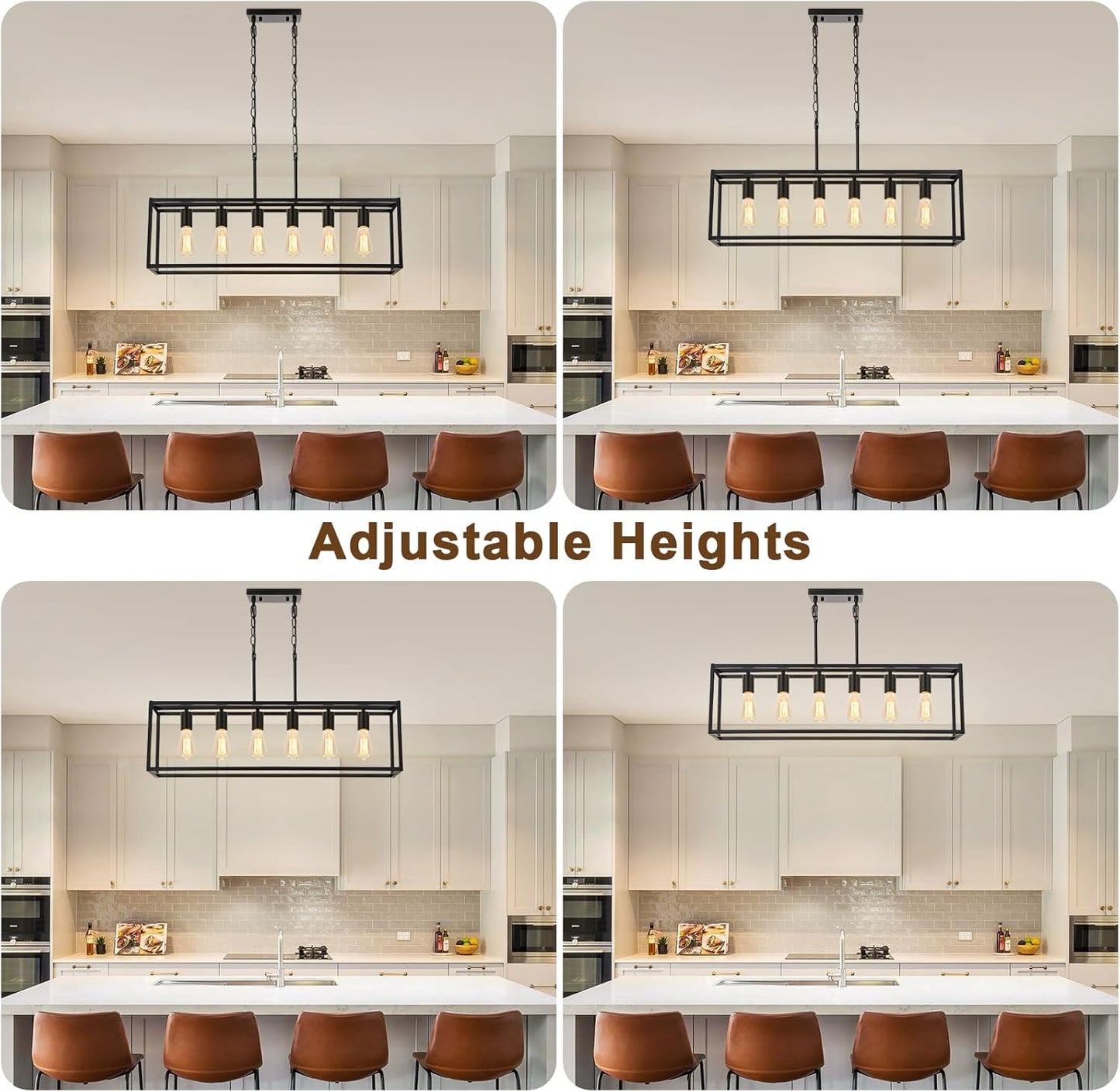 6 Light Black Chandeliers for Dining Room, Adjustable Height Linear Chandelier Kitchen Light Fixture, Modern Farmhouse Chandelier Rectangle Island Light for Kitchen Hanging Light Fixtures