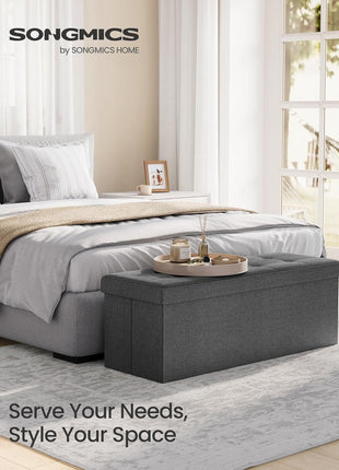 MAZIE Collection 43-Inch Folding Storage Ottoman Bench - Functional Footrest and Storage Solution for Living Room, Bedroom, and Entryway, Dark Gray, 660 lb Capacity