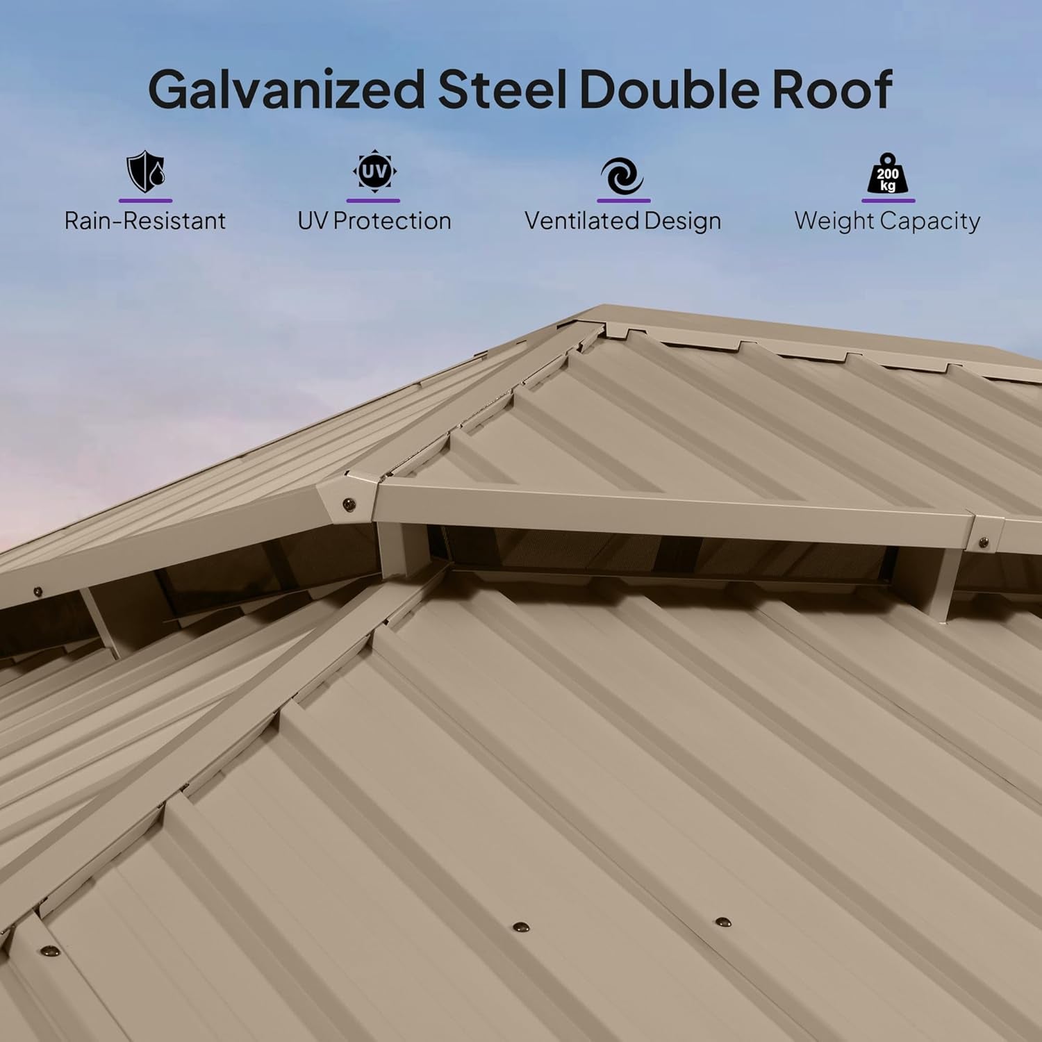 Outdoor Gazebo 14'X16'，Champagne Hardtop Gazebo with Galvanized Steel Double Roof, Permanent Patio Gazebo with Curtains and Netting for Patio Lawn Garden and Deck