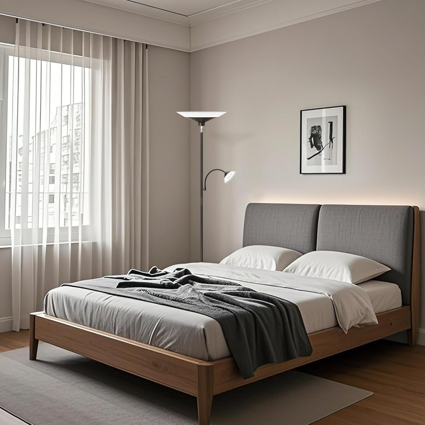 Upgraded 2-In-1 Torchiere Floor Lamp, Dimmable Standing Lamp with Remote&Touch Control, 34W Brightness Adjustable Floor Reading Light, Black Modern Corner Lamp for Living Room Bedroom Office