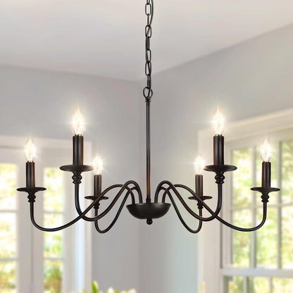Farmhouse Chandelier for Dining Room: 6-Light Black Industrial Kitchen Island Pendant Light Fixture - Rustic Candle Chandeliers Vintage Modern Hanging Ceiling Lamp for Bedroom Foyer
