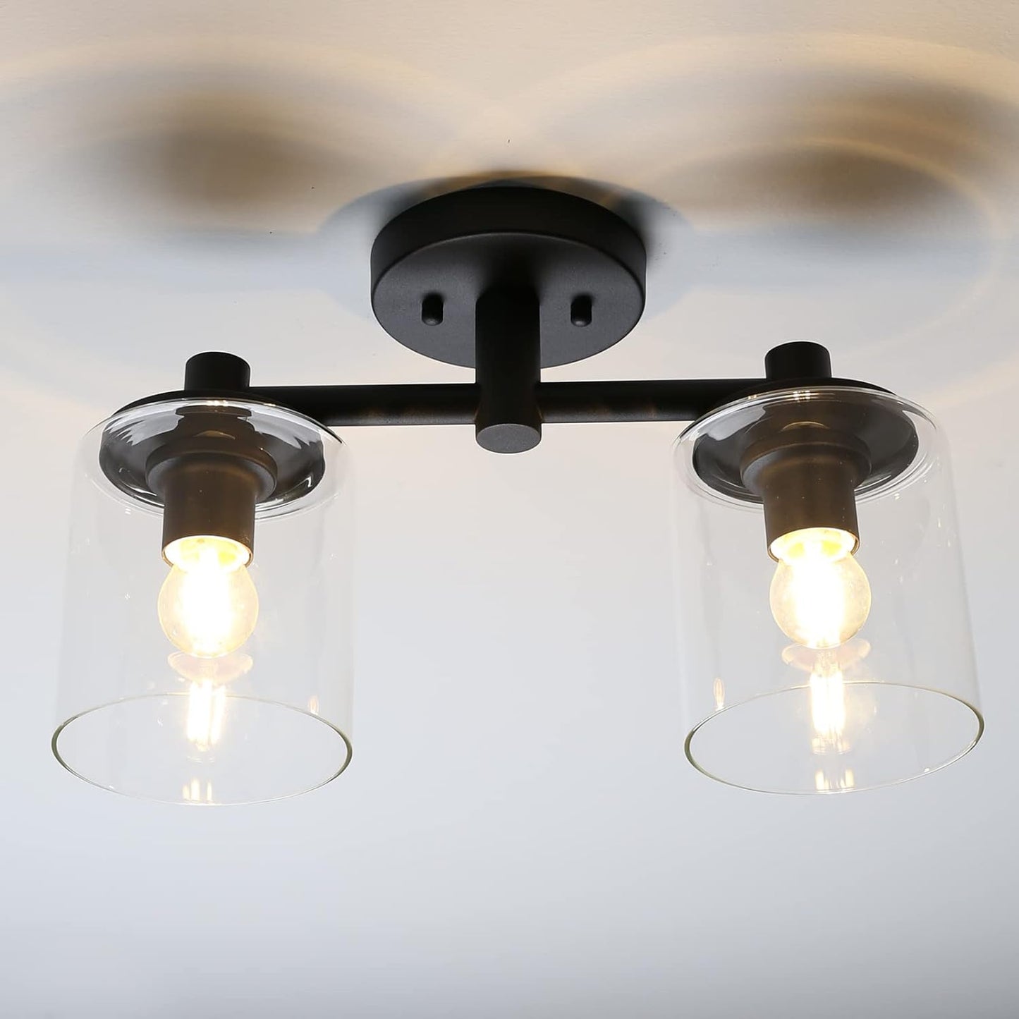 2-Light Semi Flush Mount Ceiling Light, Industrial Pendant Lighting Fixture with Glass Shade, Ceiling Chandelier Lamp for Hallway Loft Kitchen Bar