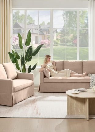 Slipcovered Mini Sofa with Removable Cover and Pocket Spring Cushions - Versatile Living Room Furniture for Home, Apartment, or Farmhouse