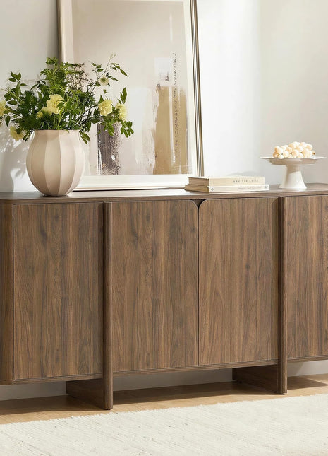 66-Inch Contemporary Sideboard Buffet Cabinet with Storage, 4 Doors and Adjustable Shelves, Perfect for Living Room, Kitchen, Hallway, and Bar, Walnut Finish