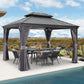 10' X 12' Permanent Hardtop Gazebo Aluminum Gazebo with Galvanized Steel Double Roof for Patio Lawn and Garden, Curtains and Netting Included, Grey