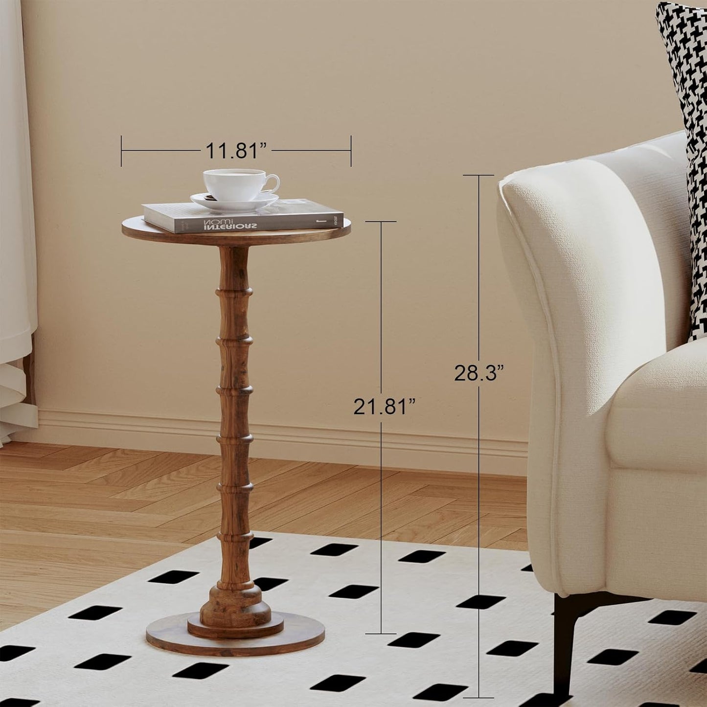 Round Side Table, Modern Drink Table for Small Spaces, Small End Table with Solid Wood Leg for Living Room, Bedroom, Corners, and Office (Rustic Brown)