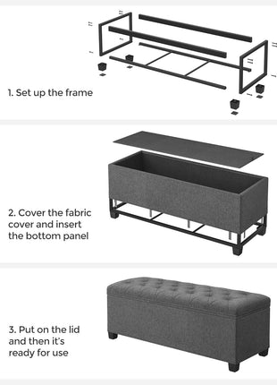 Dark Gray Storage Ottoman Bench with Legs - Multi-Functional Foot Rest and Storage Chest, 15.7 x 43.3 x 15.7 Inches, Supports up to 660 lbs, Perfect for Living Room, Bedroom, and Entryway, Model ULSF088G01