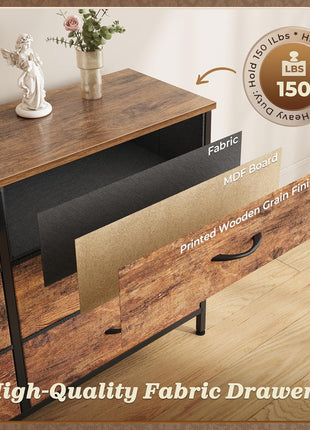70-Inch Rustic Brown Dresser and Entertainment Center with 13 Fabric Drawers, Compatible with 65 to 80 Inch TVs