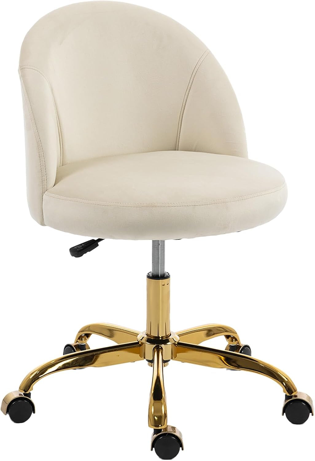 White Vanity Chair with Wheels, Cute Velvet Desk Chair, Height Adjustable, Ergonomic Home Office Desk Chairs, Rolling Vanity Chairs for Living Room/Makeup Room/Bedroom