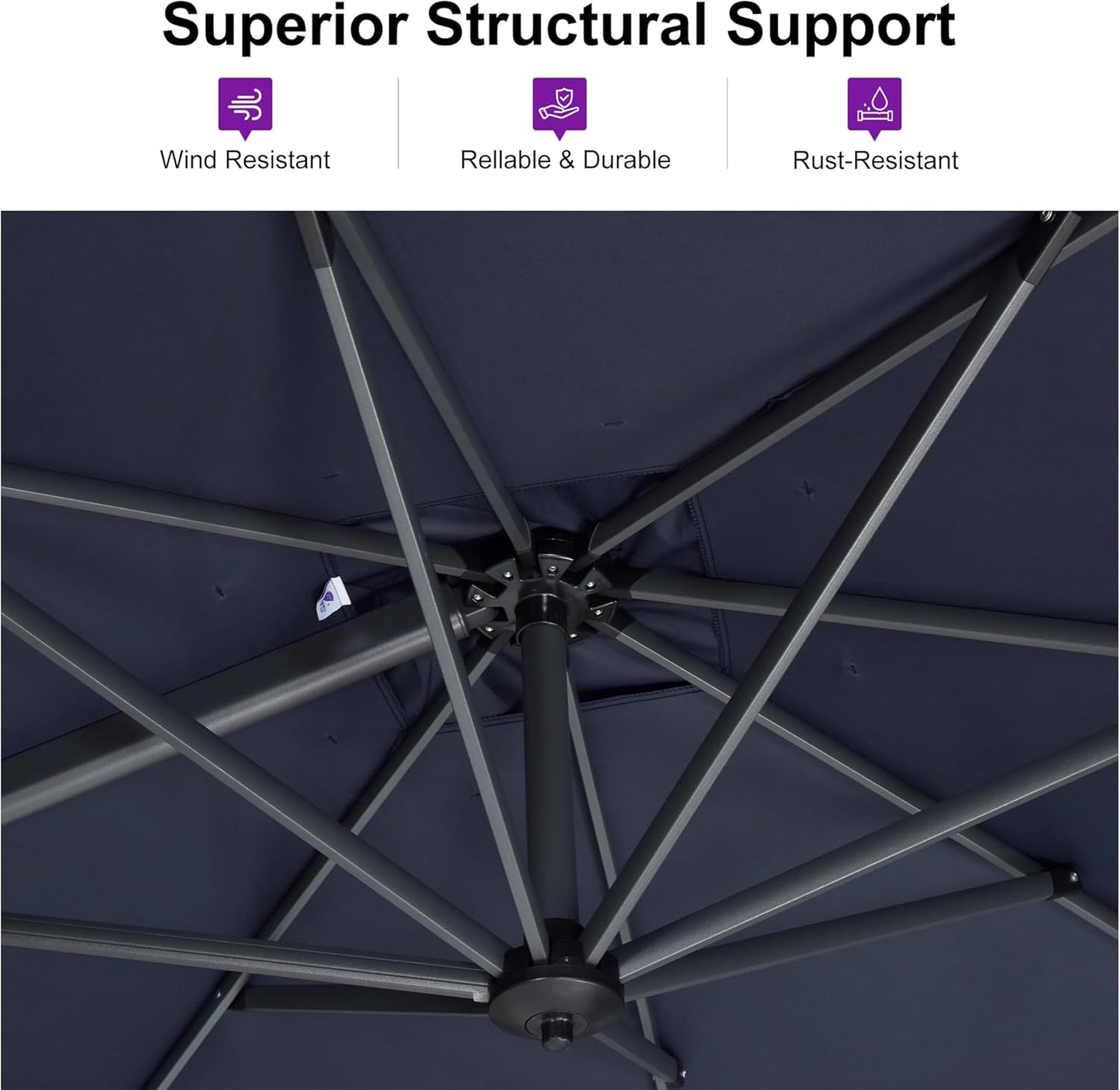 9 Feet Patio Umbrella Outdoor Cantilever Square Umbrella Aluminum Offset Umbrella with 360-Degree Rotation for Garden Deck Pool Patio, Navy Blue