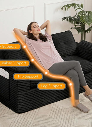 60-Inch Modern Boneless Loveseat Sofa with Removable Corduroy Cover and Armrests, Ideal for Small Spaces, Black