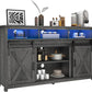 Farmhouse Coffee Bar Cabinet with Power Outlet, Rustic Sideboard Buffet Storage Cabinet with Storage, Wood Serving Table Cupboard for Dining Room, Living Room, Wash Grey