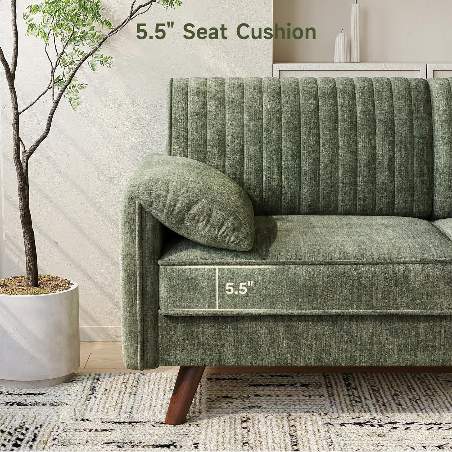 64.5" Loveseat Sofa, Chenille Loveseat Couch for Living Room, 23.2" Deep Seat Love Seat with Padded Arms, Comfy Modern Small Couches for Bedroom, Small Spaces, Dorms, Office, Green
