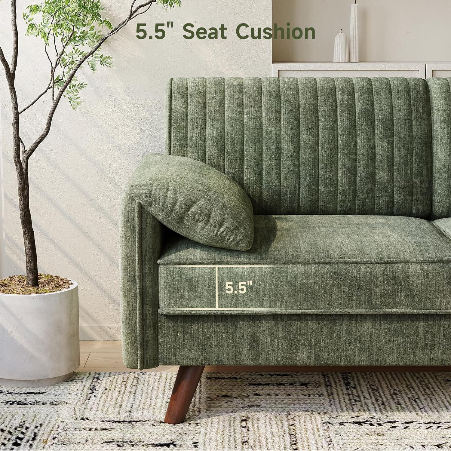 64.5" Loveseat Sofa, Chenille Loveseat Couch for Living Room, 23.2" Deep Seat Love Seat with Padded Arms, Comfy Modern Small Couches for Bedroom, Small Spaces, Dorms, Office, Green