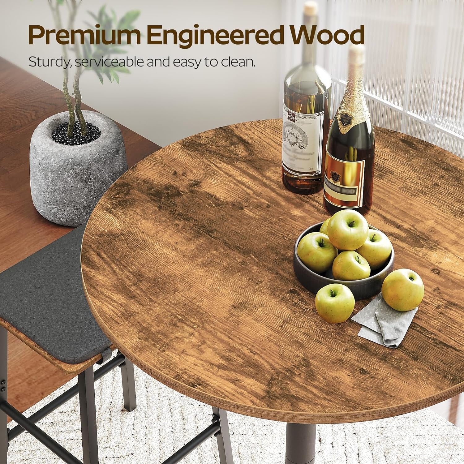 Bar Table, round Bar Table Set of 2, Counter Height Table, Pub Cocktail Table, Metal Frame, for Bistro, Dining Room, Living Room, Terrace, Rustic Brown and Black BT05L2BRY1