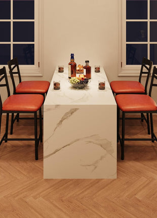Set of 4 Modern Brown Counter Height Bar Stools with Backrest and Thick Cushion, Upholstered Dining Chairs for Kitchen Island, Bar, and Dining Room