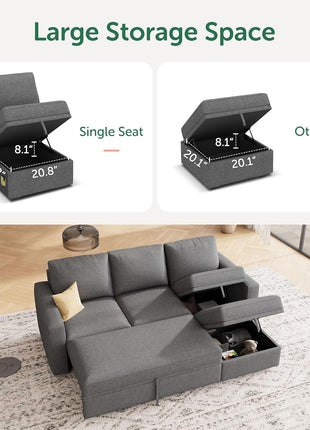 Elegant L-Shaped Modular Sectional Sleeper Sofa with Pull-Out Bed and Integrated Storage in Dark Grey