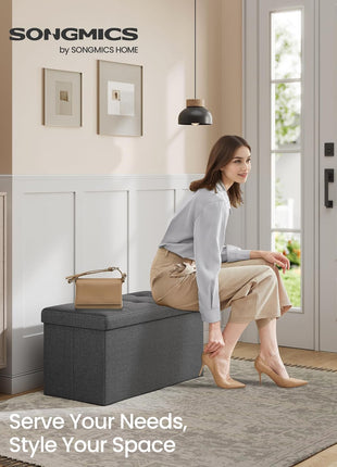 MAZIE Collection 30-Inch Versatile Folding Storage Ottoman Bench - Stylish Footrest and Storage Solution for Living Room, Bedroom, and Entryway, Dark Gray, 660 lbs Load Capacity