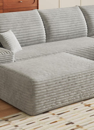 37.4" Plush Corduroy Ottoman - Upholstered Cloud Ottoman for Modular Sectional Couches, Compressed Memory Foam, No Assembly Required, Grey
