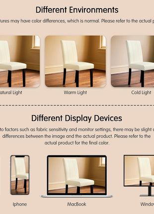 Set of 4 Cream Faux Leather High Back Upholstered Dining Chairs with Durable Wooden Legs