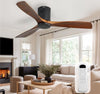 52 Inch Solid Wood Ceiling Fan without Lights Flush Mount Ceiling Fan with Remote Control-Wood Blades Modern Outdoor Ceiling Fans No Light for Bedroom/Farmhouse/Patio/Indoor, Brown Black