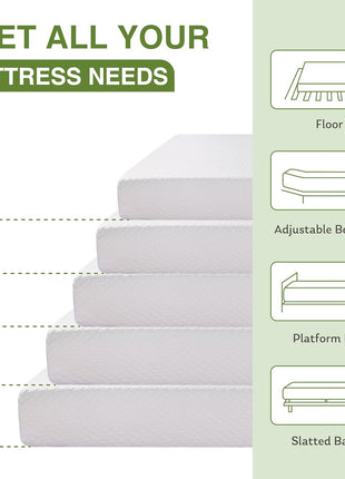 EGOHOME 8-Inch Twin Memory Foam Mattress with Cooling Green Tea Gel, Medium Firm Support, CertiPUR-US Certified, 75" L x 38" W, White Finish