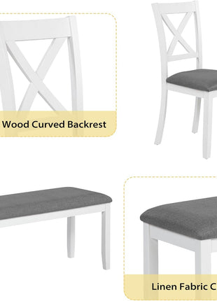6-Piece Solid Wood Dining Set with Upholstered Seating, Perfect for Dining Rooms, Kitchens, and Restaurants, White Finish
