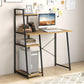 Computer Desk with 4-Tier Storage Shelves, Home Office Desk Writing Table with Sturdy X-Shape Frame, Adjustable Foot Pads, Modern Small Study Desk, Wide Tabletop (Natural and Black)