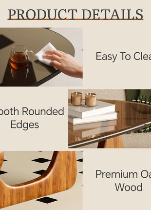 CAJCA Mid-Century Modern Coffee Table with Glass Top and Brown/Walnut Wood Base for Living Room