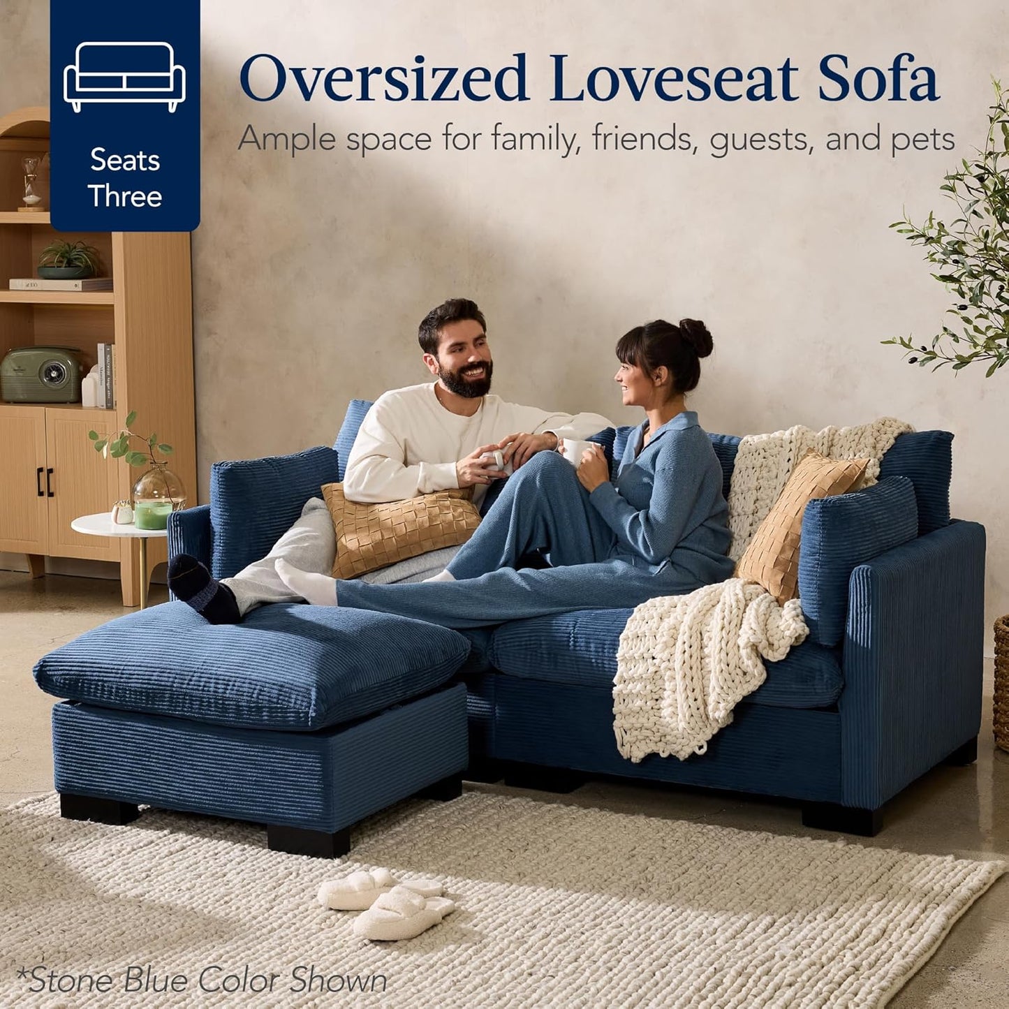 Modern Loveseat Sofa for Living Room, Corduroy Recliner, Removable Cover, Spring Cushions, Solid Wood Frame, Easy Assembly for Small Spaces, 82In – Moss Green