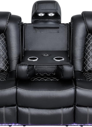 Leather Power Recliner Sofa Set - 3-Piece Home Theater Seating with Loveseat, Chair, Coffee Table, Reading Light, and Cup Holders for Living Room