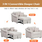 Chenille Convertible Sleeper Chair with Pillow & Adjustable Backrest, Adult 3 in 1 Lounger Sofa Turns into Chaise Lounge Recliner Single Bed for Living Room Balcony Bedroom Office, Beige