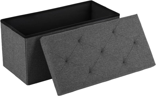 30In Foldable Storage Ottoman Bench, Storage Chest, End of Bed Foot Rest Stool with Padded Seat, Bedroom Bench for Living Room, Bedroom, Support 660Lbs, Grey