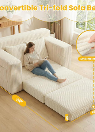 3-in-1 Convertible Boneless Sleeper Sofa Bed with Pillows - Ideal for Compact Living Spaces, Assembly-Free Design