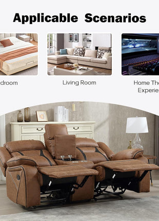 Faux Leather Dual Reclining Loveseat Sofa with Center Console, Hidden Storage, and Cup Holders - Brown