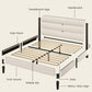 Queen Bed Frame, Platform Bed Frame with Velvet Upholstered Headboard, No Box Spring Needed, Sturdy Metal Support, Noise Free, Easy Assembly, Modern Bedroom Furniture, Beige