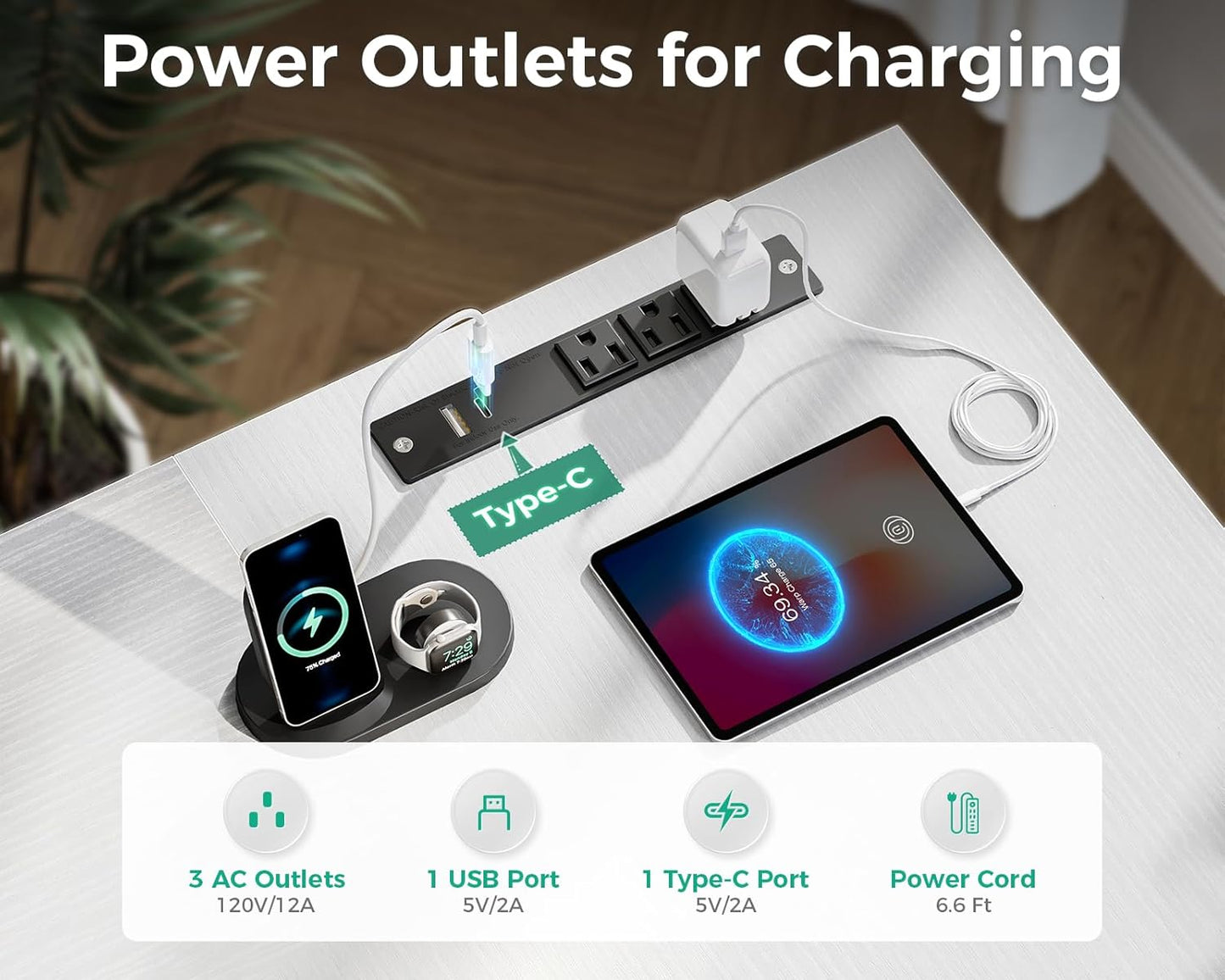 L Shaped Computer Desk with 6 Drawers & Power Outlet, 55 Inch Corner Desk with Reversible Storage Shelf & File Drawer, Home Office Desk, White