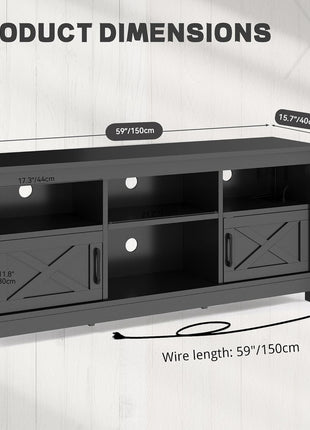 65-Inch Media Console with Storage Cabinets, Power Outlet, LED Lighting, and Barn Doors - Black TV Stand for Living Room