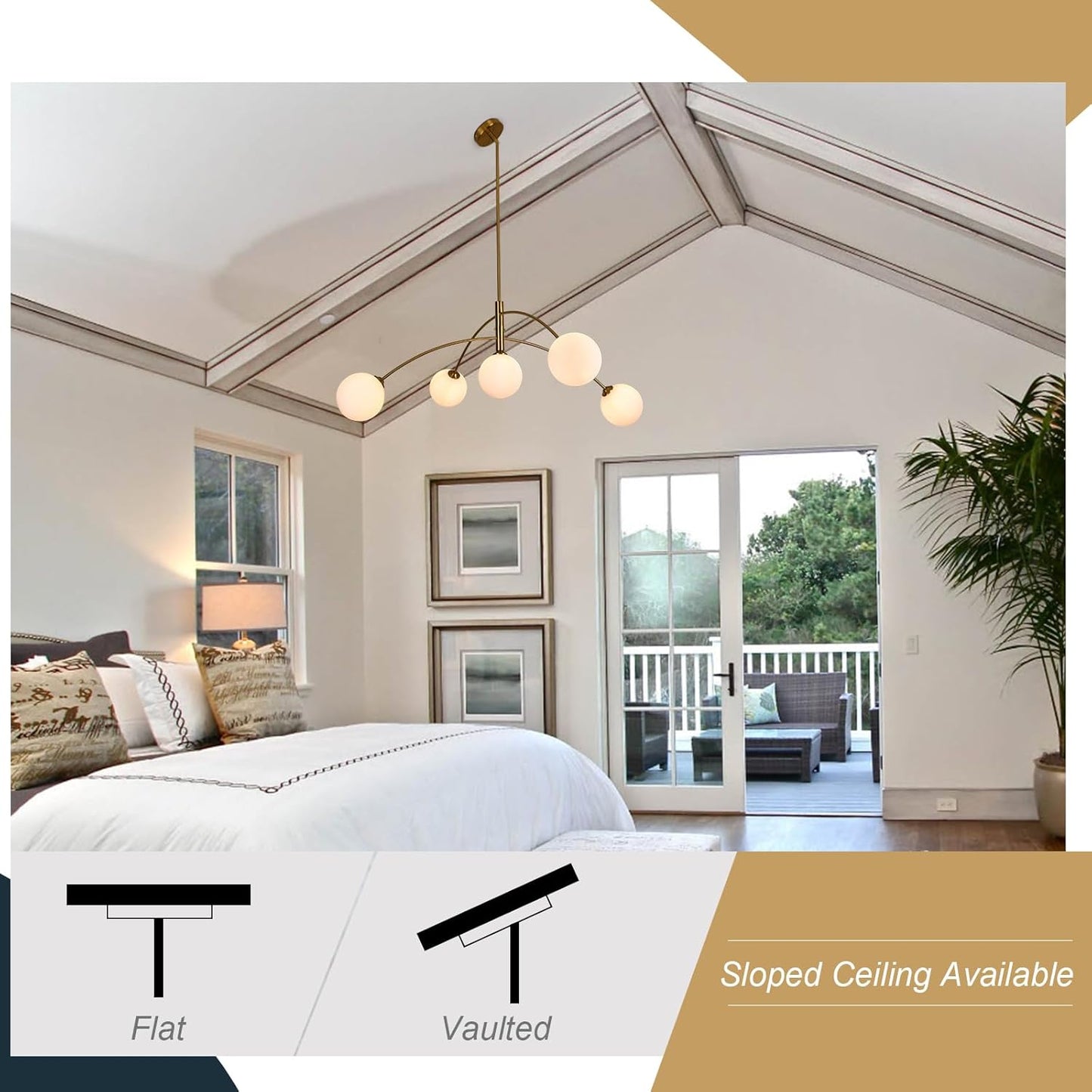 Gold Modern Chandelier 5-Light Glass Globe Ceiling Light Fixtures Mid Century Modern Sputnik Chandelier for Dining Room Kitchen Island Bedroom Living Room 41.3IN Diameter