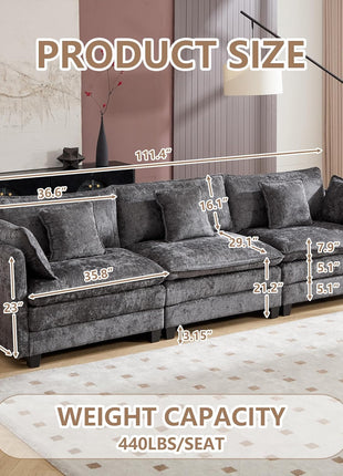 Cloud Modular U-Shaped Sectional Sofa with Ottoman, Oversized Deep Seat Couch for Spacious Living Rooms, Pet-Friendly Chenille Fabric Ideal for Family Movie Nights