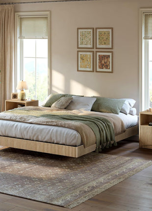 Mid-Century Modern 3-Piece Bedroom Furniture Set with Floating Bed Frame and LED Lights, Includes Bed and Two Nightstands (Queen Size)