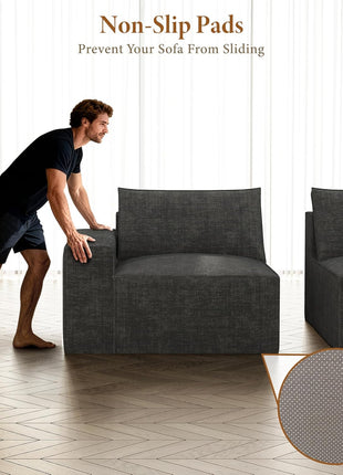 114" Modular Boneless Sofa: Modern 3-Seat Sectional with Ottoman, Deep Seats, and Convertible Chenille, Dark Grey - No Assembly Required